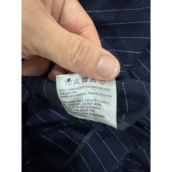 Saemdi Womens Navy L Pinstripe Overlapping Twill Free People Wide Leg Pants - Picture 5 of 11